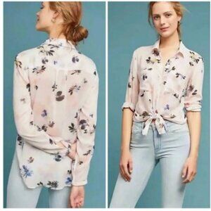 Cloth & Stone Sheer Light Pink Long Sleeve Floral Delicate Beautiful Blouse S